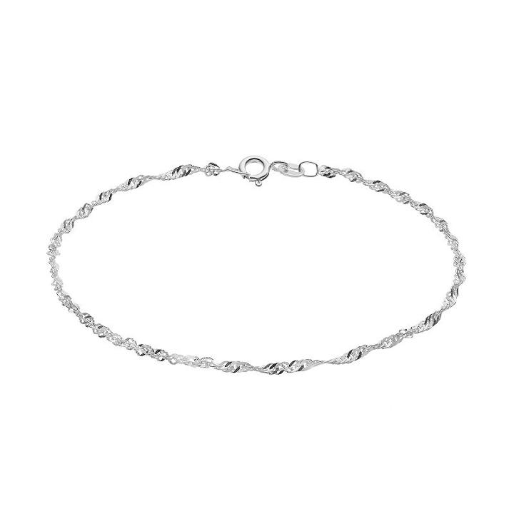 Barefootsies Silver Plated Singapore Chain Anklet, Women's, Size: 9, Grey