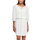 Women's Chaps Checkered Crepe Blouson Dress, Size: Large, White