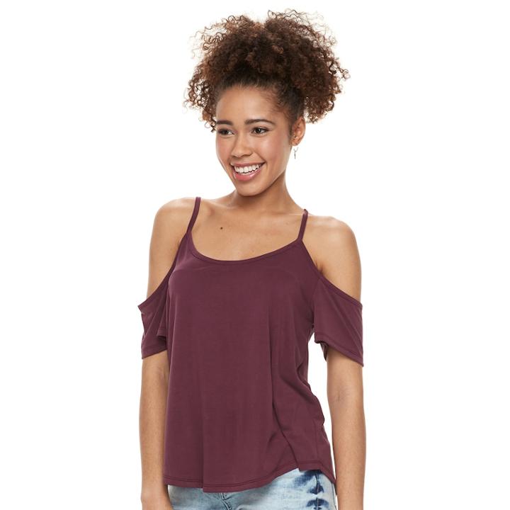 Juniors' Mudd&reg; Cupro Cold-shoulder Tee, Teens, Size: Small, Drk Purple