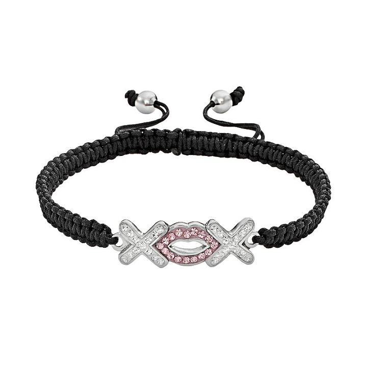 Amore By Simone I. Smith Platinum Over Silver Crystal Hugs And Kisses Woven Slipknot Bracelet, Women's, Pink