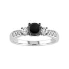 Sterling Silver 3/4 Carat T.w. Black Diamond & Lab-created White Sapphire 3-stone Engagement Ring, Women's, Size: 7