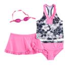 Girls 4-6x Zeroxposur Tropical Flower Tankini Top, Bottoms & Ruffled Skirt Swimsuit Set, Size: 4, Pink