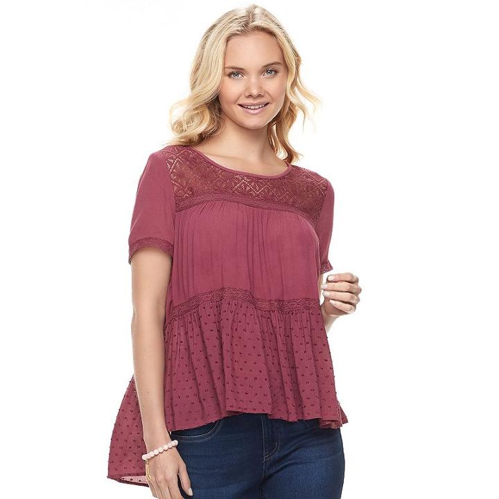 Juniors' Mason & Belle Tiered High-low Lace Tee, Teens, Size: Xl, Purple Oth