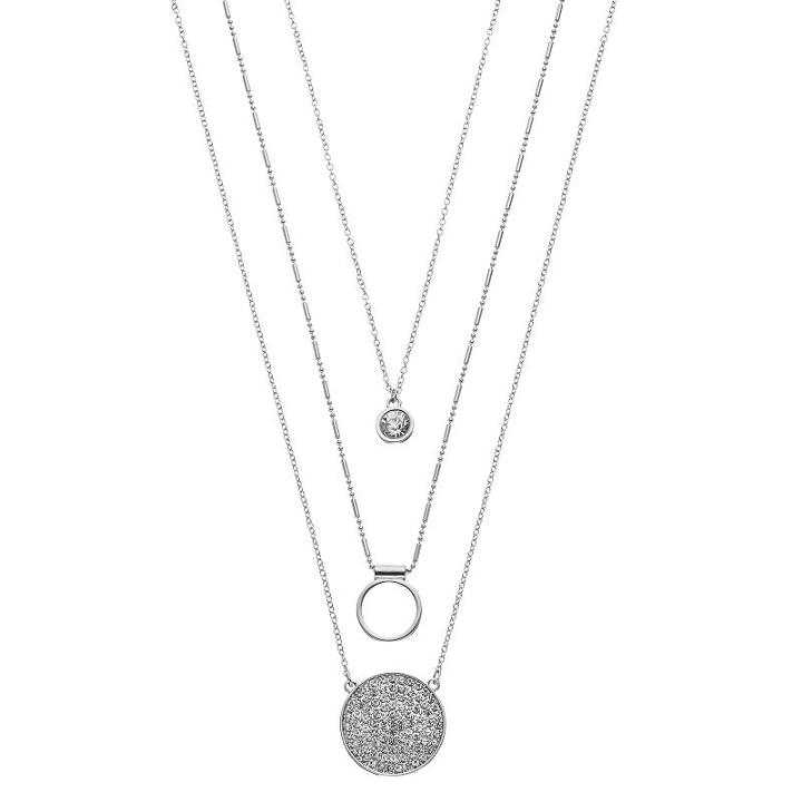 Mudd&reg; Hoop & Pave Disc Layered Necklace Set, Girl's, Silver