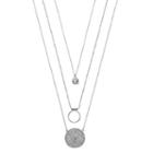 Mudd&reg; Hoop & Pave Disc Layered Necklace Set, Girl's, Silver