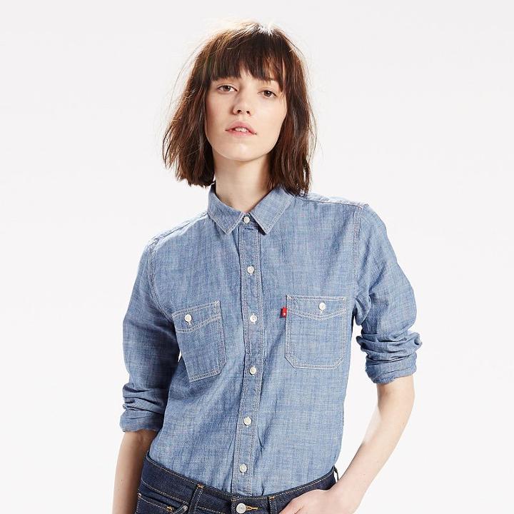 Women's Levi's Boyfriend Chambray Shirt, Size: Large, Blue