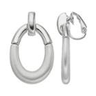 Dana Buchman Polished & Matte Clip On Oval Door Knocker Earrings, Women's, Silver