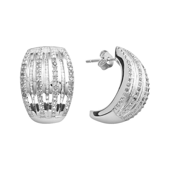 Silver Plated 1-ct. T.w. Diamond Stripe C-hoop Earrings, Women's, White