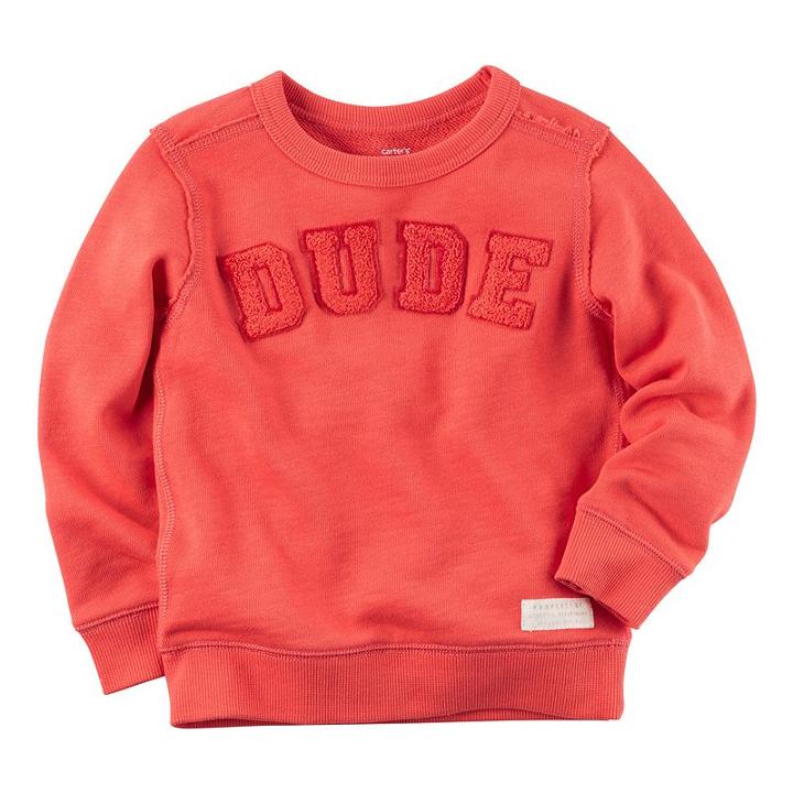 Boys 4-7 Carter's Textured Text Applique French Terry Crewneck Pullover, Boy's, Size: 4, Red