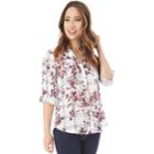 Juniors' Iz Byer Roll-tab Shirt, Teens, Size: Xs, White Grid Floral