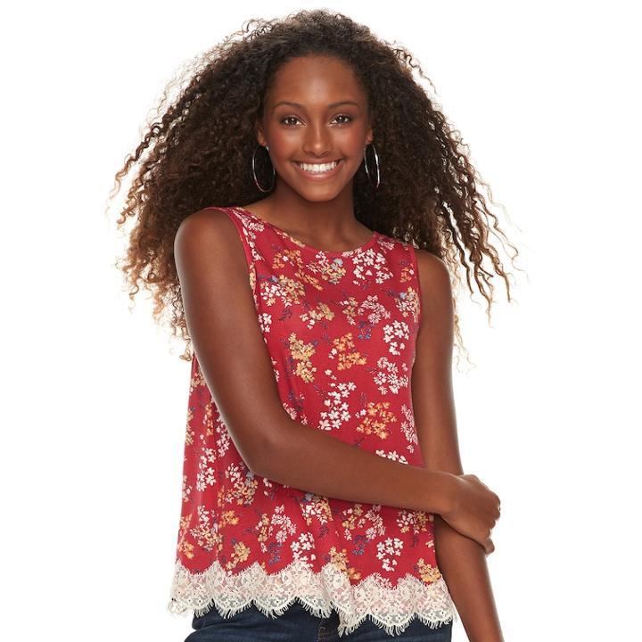 Juniors' Rewind Cross Back Crochet Hem Tank, Teens, Size: Xl, Red