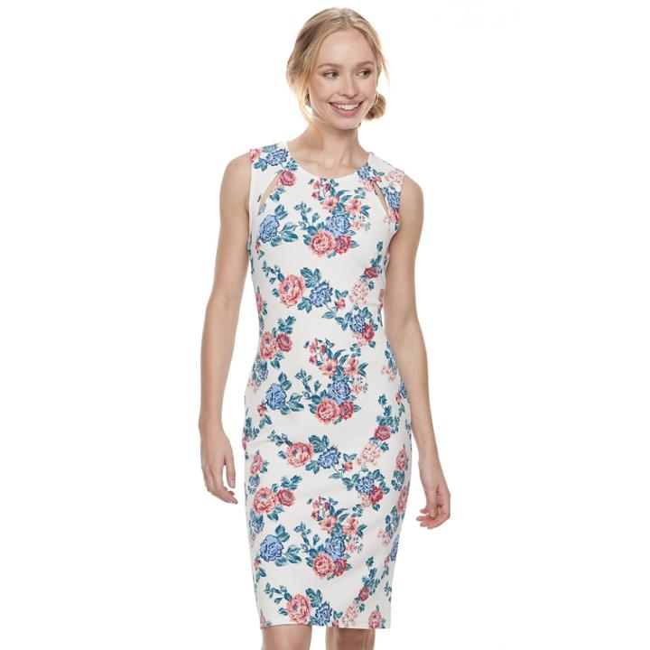 Juniors' Almost Famous Floral Cutout Bodycon Dress, Teens, Size: Medium, Dark Beige