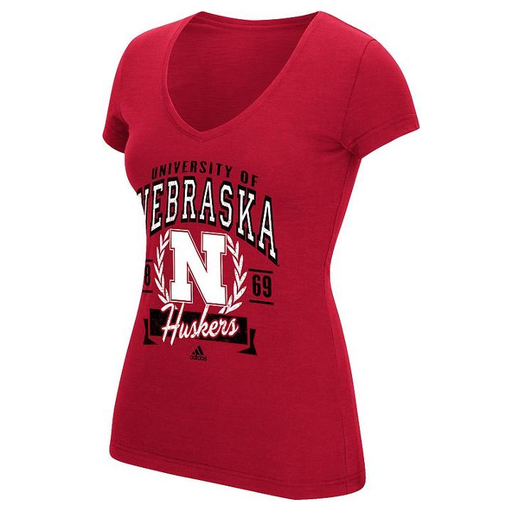 Women's Adidas Nebraska Cornhuskers Laurel Banner Tee, Size: Small, White