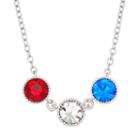 Red, White & Blue Crystal Silver Tone Necklace, Women's, Size: 18, Multicolor