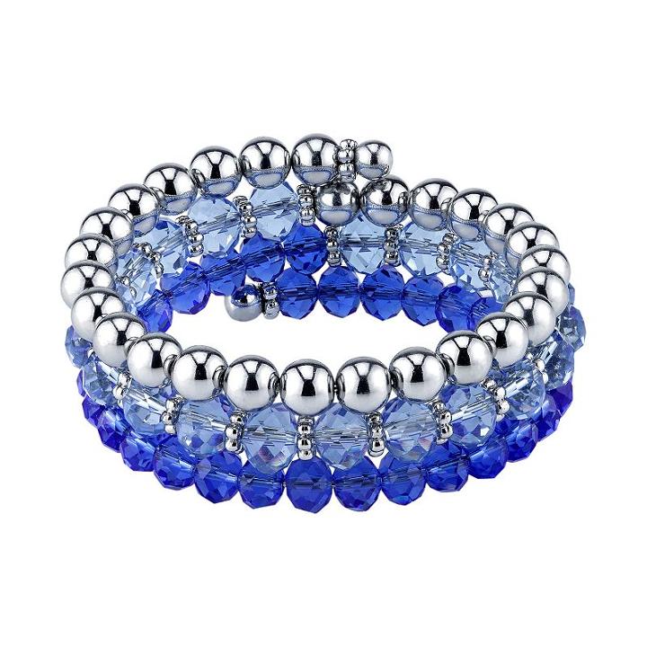 1928 Polished & Faceted Bead Coil Bracelet, Women's, Size: 8, Blue