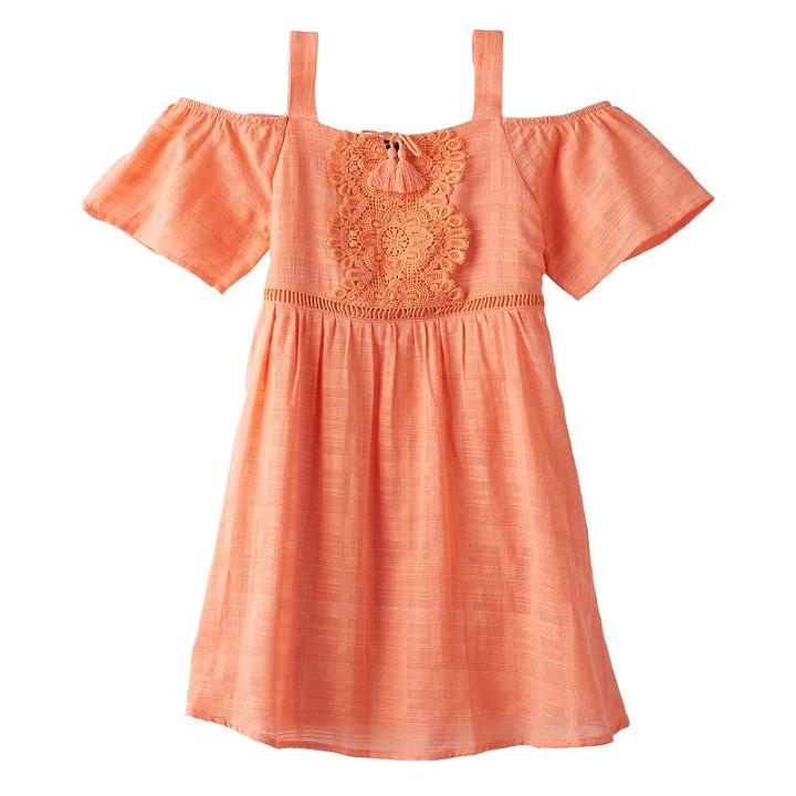 Girls 7-16 My Michelle Crochet Cold Shoulder A-line Dress, Girl's, Size: 10, Orange Oth