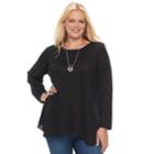 Plus Size Apt. 9&reg; Scalloped Hem Hatchi Top With Necklace, Women's, Size: 3xl, Black