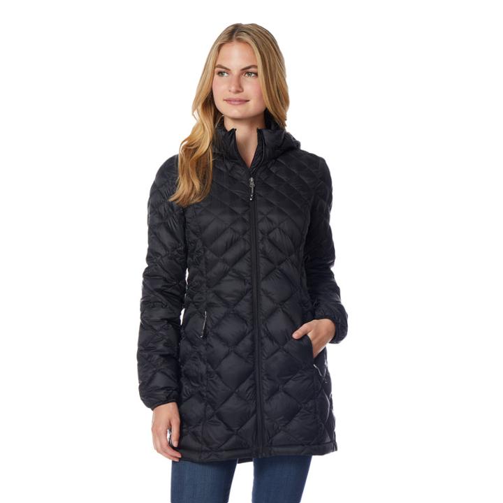 Women's Heat Keep Hooded Trench Puffer Jacket, Size: Xl, Black