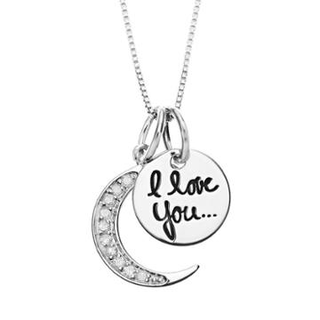 Timeless Sterling Silver 1/10 Carat T.w. Diamond I Love You To The Moon Pendant Necklace, Women's, White