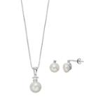 Sterling Silver Freshwater Cultured Pearl & Lab-created White Sapphire Pendant & Stud Earring Set, Women's, Size: 18