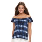 Juniors' Cloud Chaser Patriotic Tie-dyed Off-the-shoulder Top, Teens, Size: Small, Blue