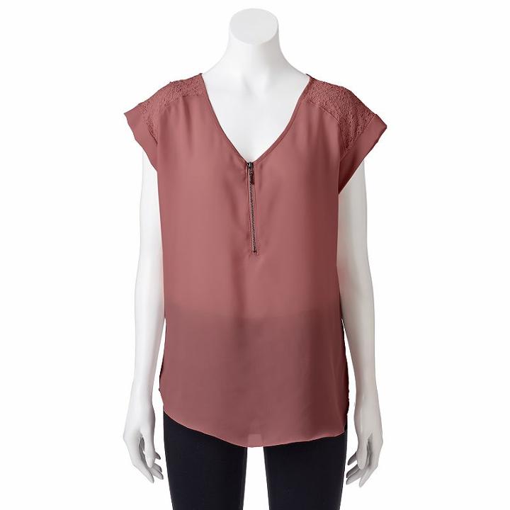 Juniors' My Michelle Lace Yoke Top, Girl's, Size: Small, Dark Red