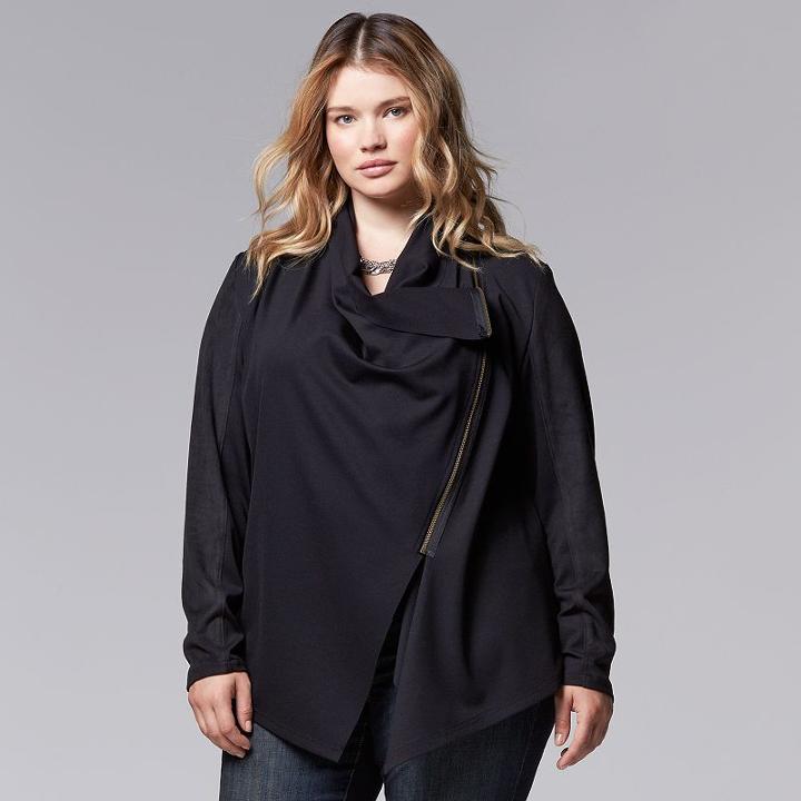 Plus Size Simply Vera Vera Wang Faux-suede Motorcycle Jacket, Women's, Size: 1xl, Black