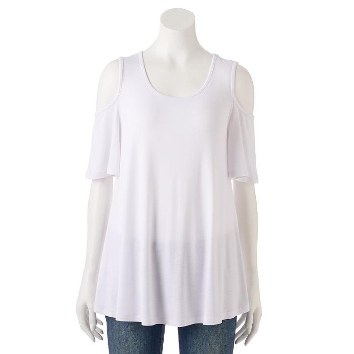 Women's Elle&trade; Cold-shoulder Swing Top, Size: Small, White Oth