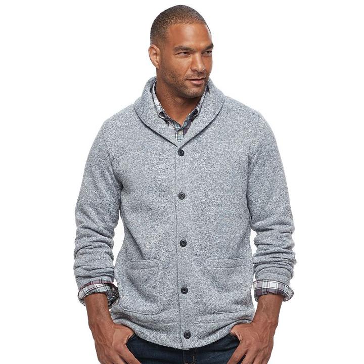 Big & Tall Sonoma Goods For Life&trade; Classic-fit Fleece Shawl-collar Cardigan Sweater, Men's, Size: Xl Tall, Grey