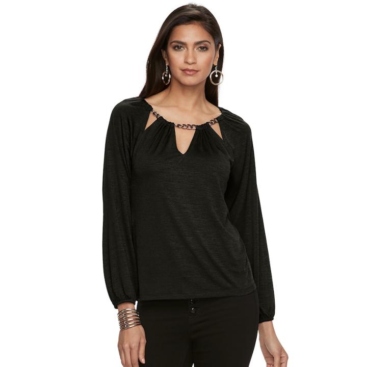 Petite Jennifer Lopez Cutout Chain Top, Women's, Size: M Petite, Black