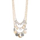 Two Tone So Very Blessed Flower & Crescent Charm Multi Strand Necklace, Women's, Multicolor