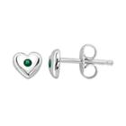 Little Diva Diamonds Kids' Sterling Silver Lab-created Emerald Heart Stud Earrings, Women's, Green