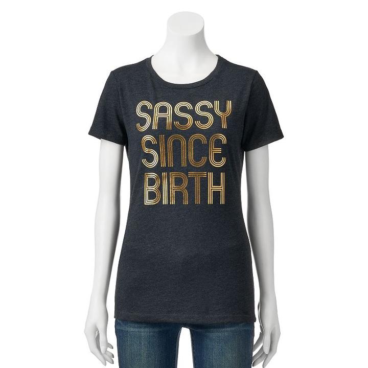Juniors' Sassy Since Birth Metallic Graphic Tee, Girl's, Size: Small, Grey (charcoal)