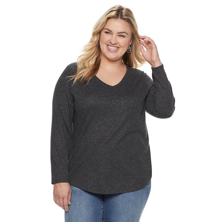 Plus Size Sonoma Goods For Life&trade; Essential V-neck Tee, Women's, Size: 2xl, Grey (charcoal)