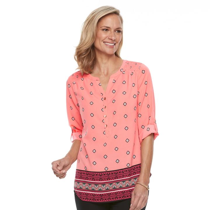 Women's Croft & Barrow&reg; Smocked Printed Top, Size: Xxl, Dark Pink