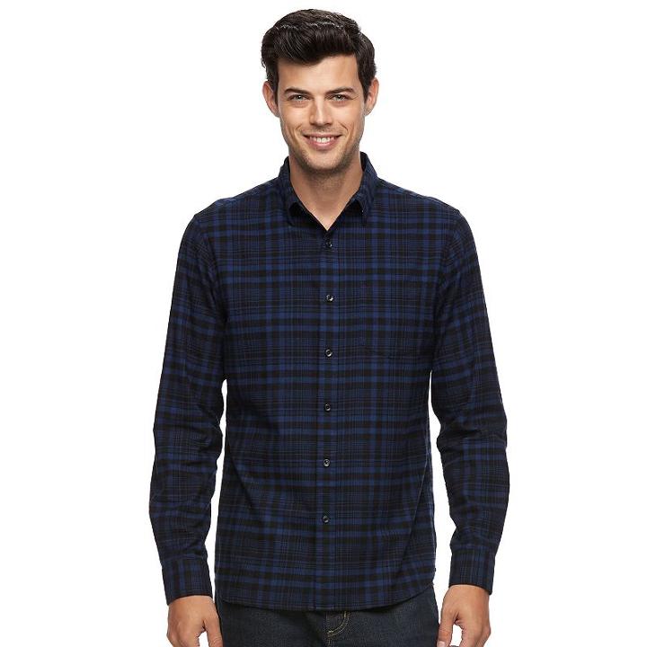 Men's Apt. 9&reg; Modern-fit Plaid Brushed Flannel Button-down Shirt, Size: Medium, Blue