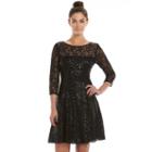 Women's Expo Lace Sequin Fit & Flare Dress, Size: 14, Lt Brown