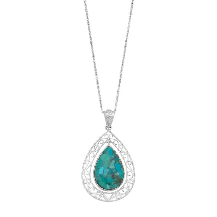 Sterling Silver Reconstituted Turquoise Filigree Teardrop Pendant Necklace, Women's, Size: 18, Blue