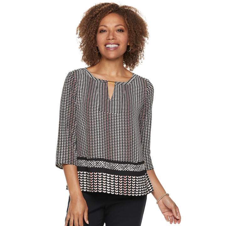 Petite Dana Buchman Front Keyhole Top, Women's, Size: M Petite, Med Beige