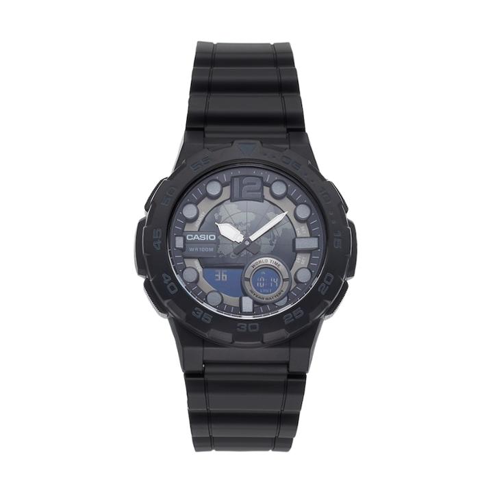 Casio Men's Telememo World Time Analog-digital Watch - Aeq100w-1bv, Size: Large, Black