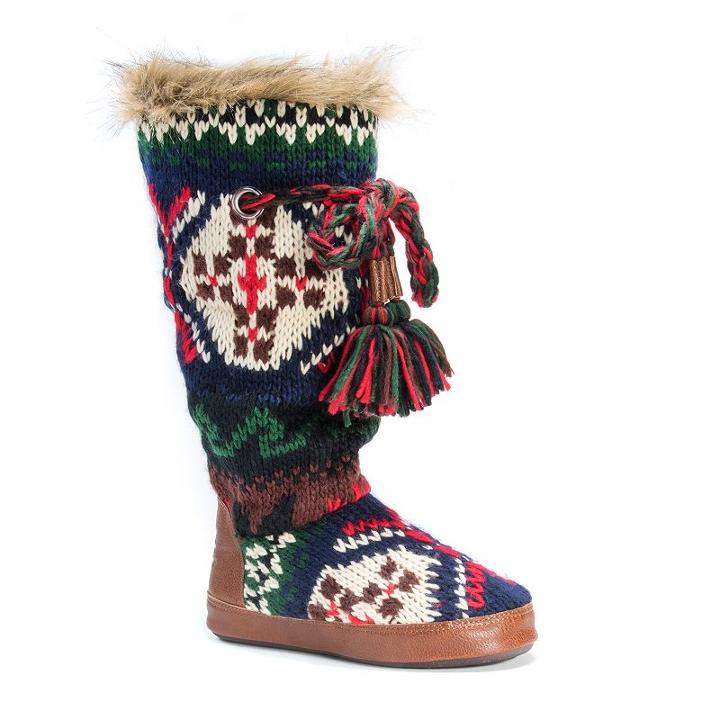 Muk Luks Women's Knit Tassel Boot Slippers, Size: Small, Blue (navy)