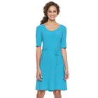 Women's Nina Leonard Belted Fit & Flare Dress, Size: Small, Blue Other