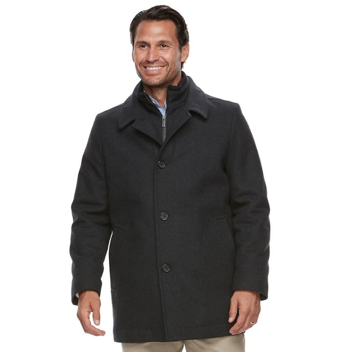 Men's Ike Behar Modern-fit Wool-blend Top Coat, Size: Small, Dark Grey