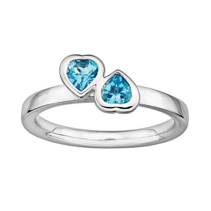Stacks And Stones Sterling Silver Blue Topaz Heart Stack Ring, Women's, Size: 6