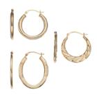 Forever 14k Oval & Textured Hoop Earring Set, Women's, Gold