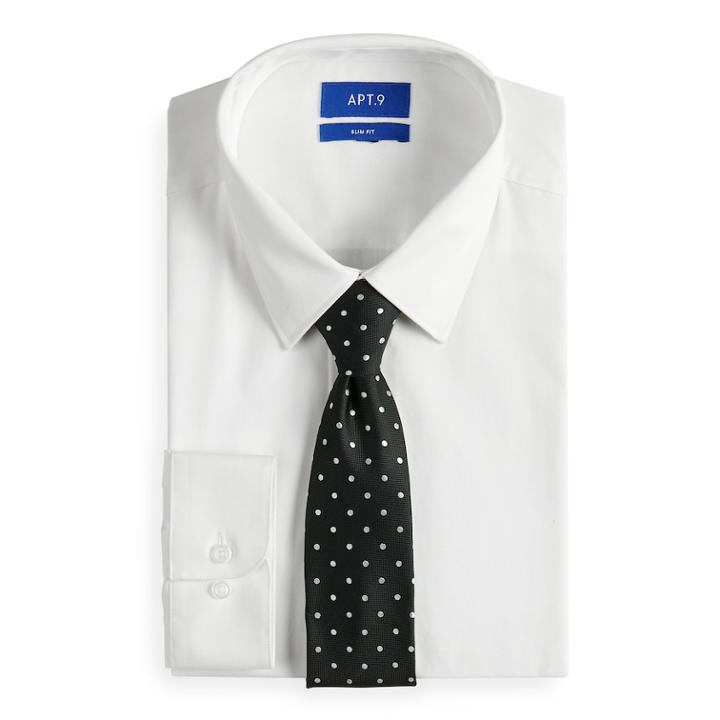 Men's Apt. 9&reg; Slim-fit Dress Shirt & Tie Set, Size: L-34/35, White