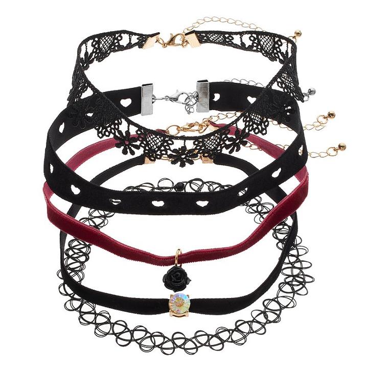 Mudd&reg; Rosette, Cutout Heart, Floral Lace & Tattoo Choker Necklace Set, Women's, Multicolor