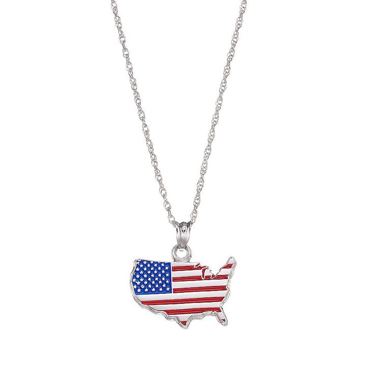 Logoart Sterling Silver United States American Flag Pendant Necklace, Adult Unisex, Size: 18, Multicolor