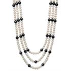 Sterling Silver Freshwater Cultured Pearl & Black Spinel Triple Row Necklace, Women's, White