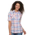 Women's Croft & Barrow&reg; Roll-tab Woven Shirt, Size: Medium, Light Blue